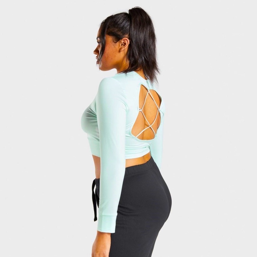 NWOT Gymshark Open Back Long Sleeve Crop Top Mint Blue
